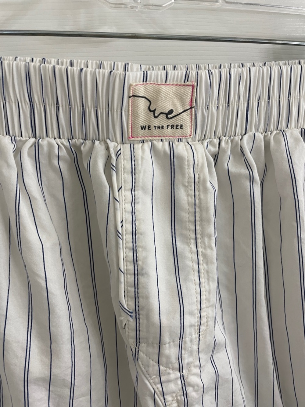 Free People We The Free Day to Day White Boxer Shorts with Thin Blue Stripes - Picture 5 of 7